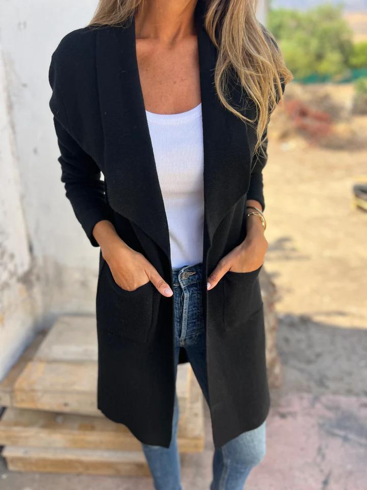 Damen lange Strickjacke im lässigen Stil in Schwarz