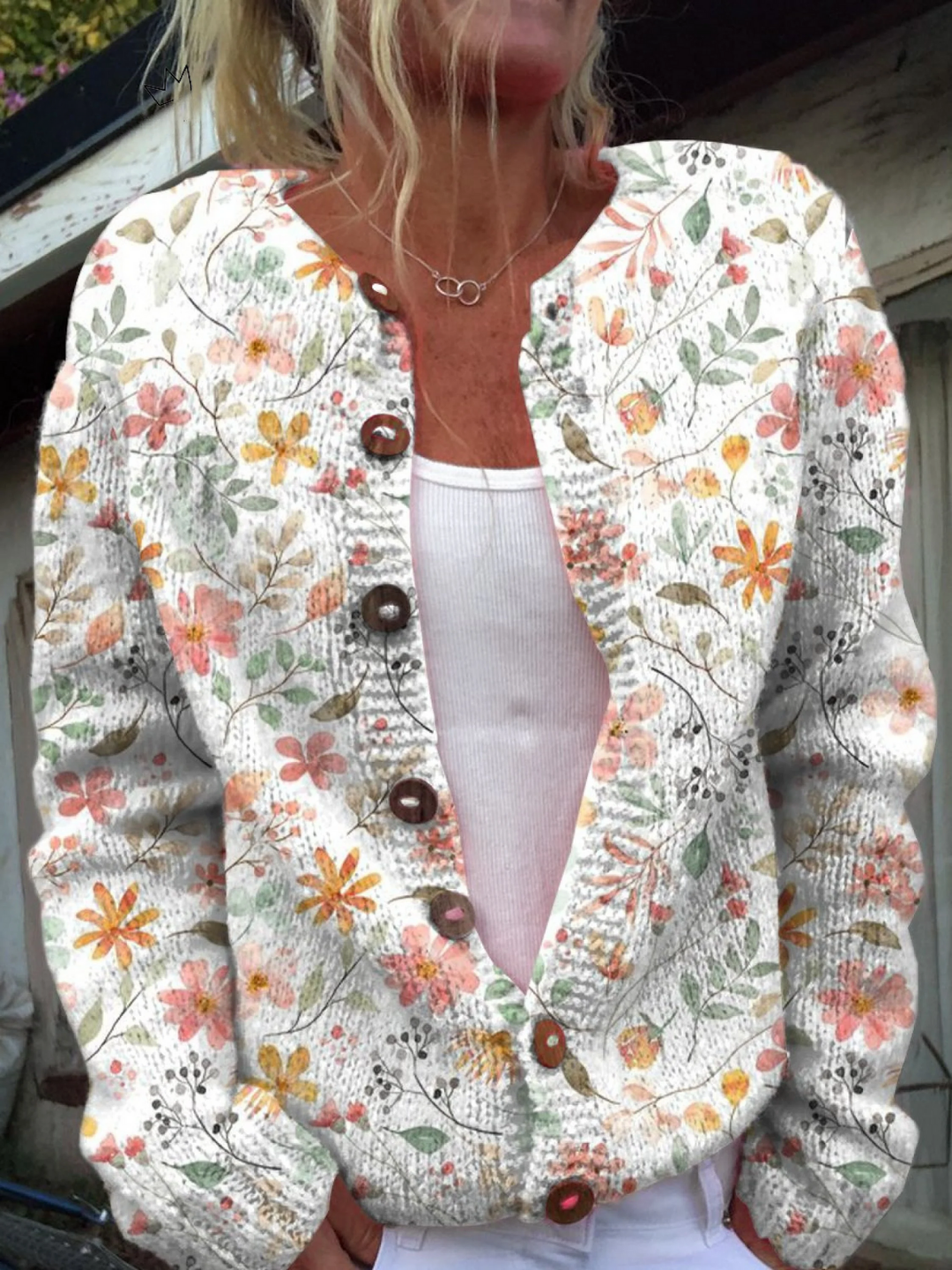 Damen lange Strickjacke mit floralem Muster
