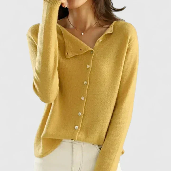 Damen lange Strickjacke mit Knopfleiste zum Schichten in Gelb