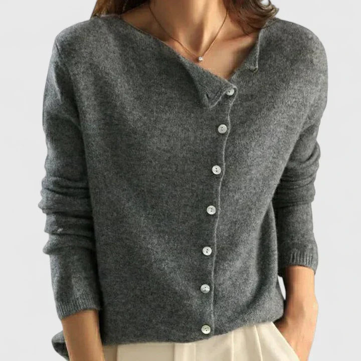 Damen lange Strickjacke mit Knopfleiste zum Schichten in Grau
