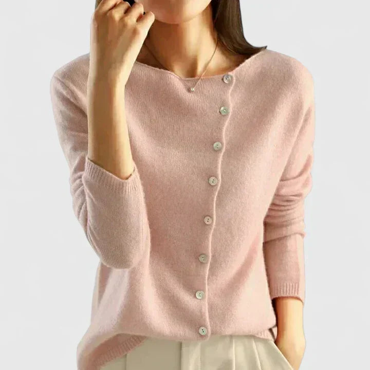 Damen lange Strickjacke mit Knopfleiste zum Schichten in Rosa