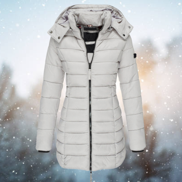 Damen Lange Winterjacke mit Kapuze in Grau