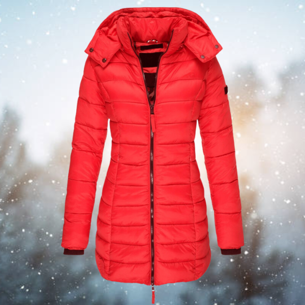 Damen Lange Winterjacke mit Kapuze in Rot