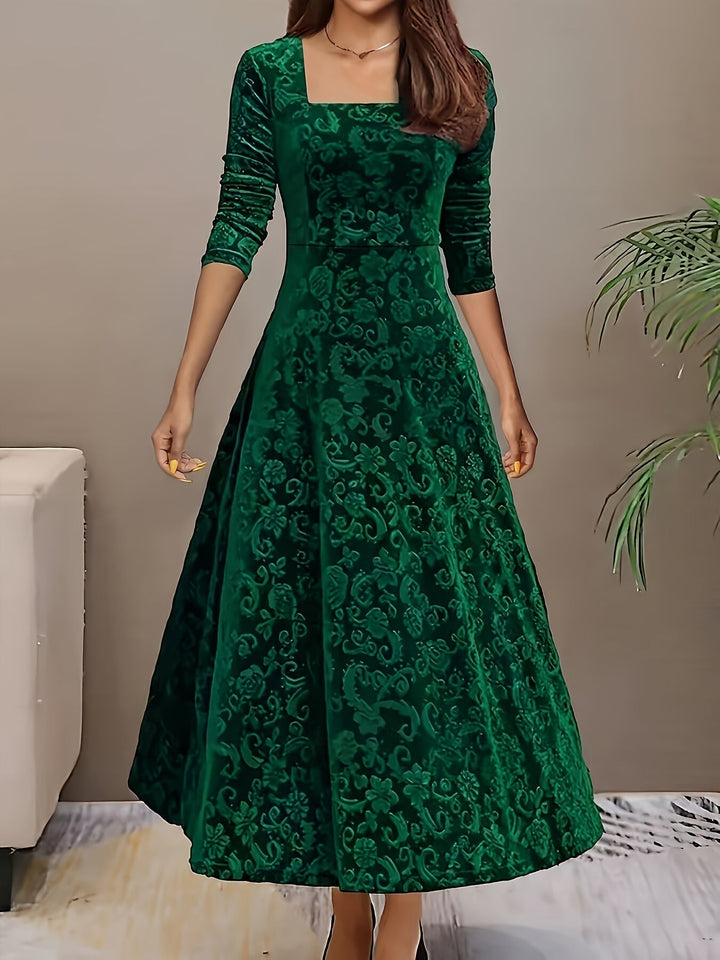 Damen Langes Abendkleid Blumenmuster Samt (6)