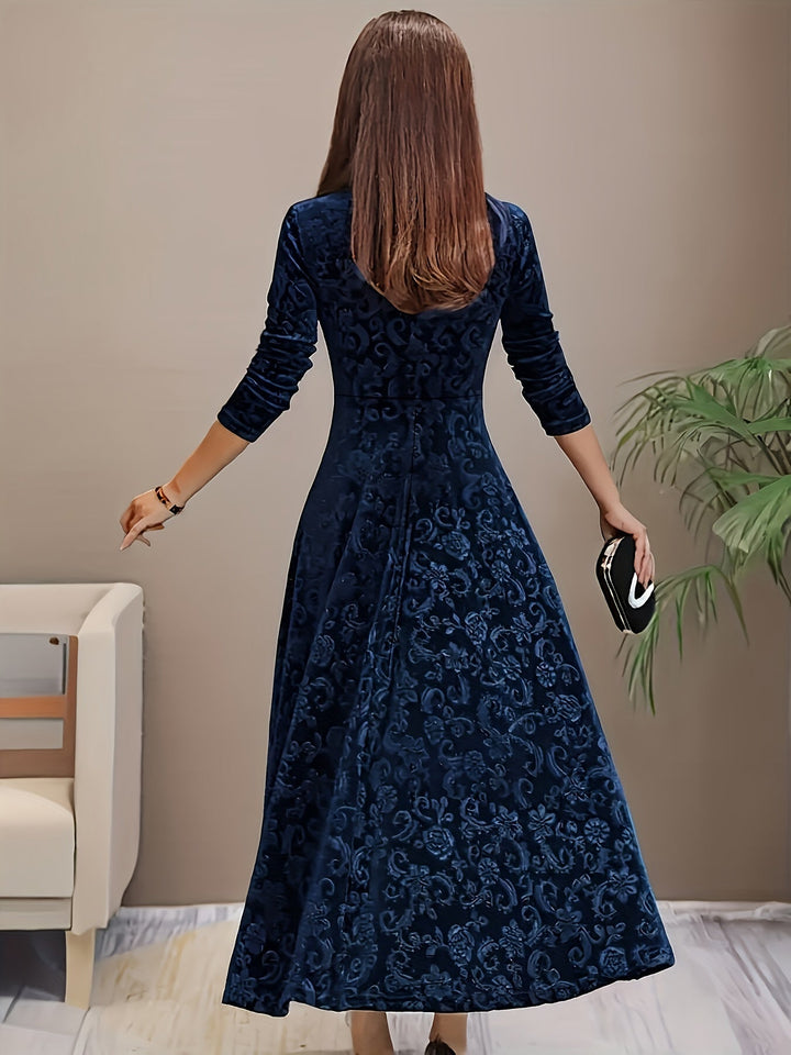 Damen Langes Abendkleid Blumenmuster Samt (8)