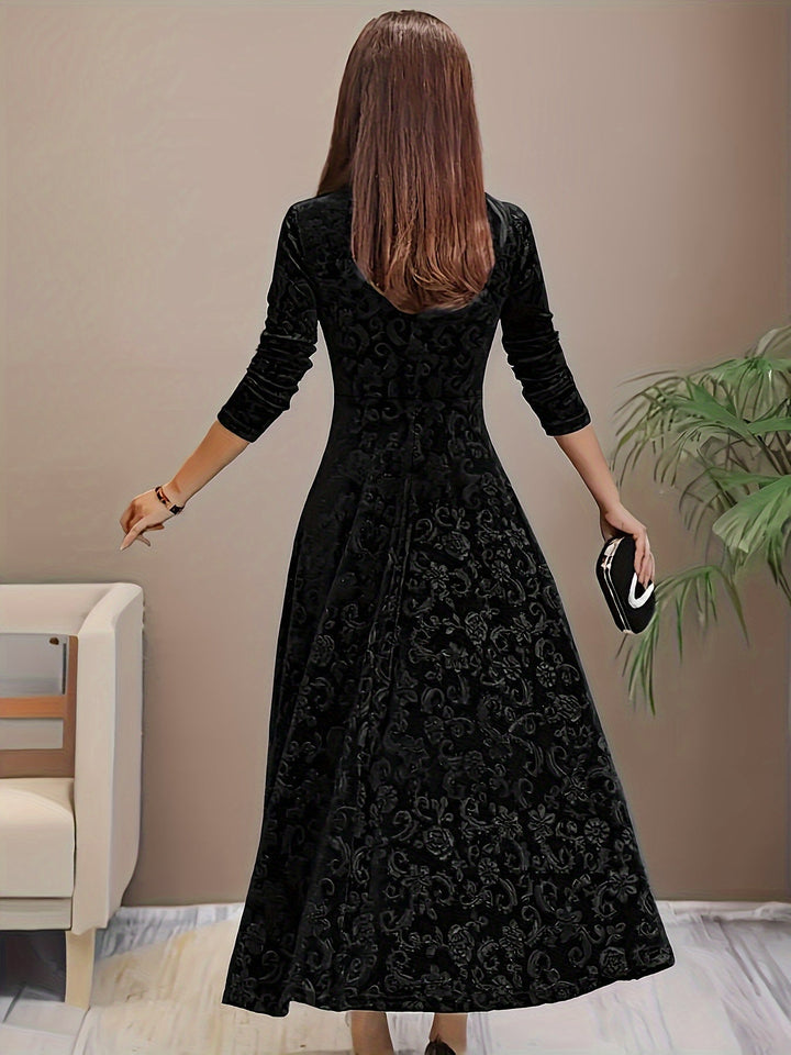 Damen Langes Abendkleid Blumenmuster Samt (9)