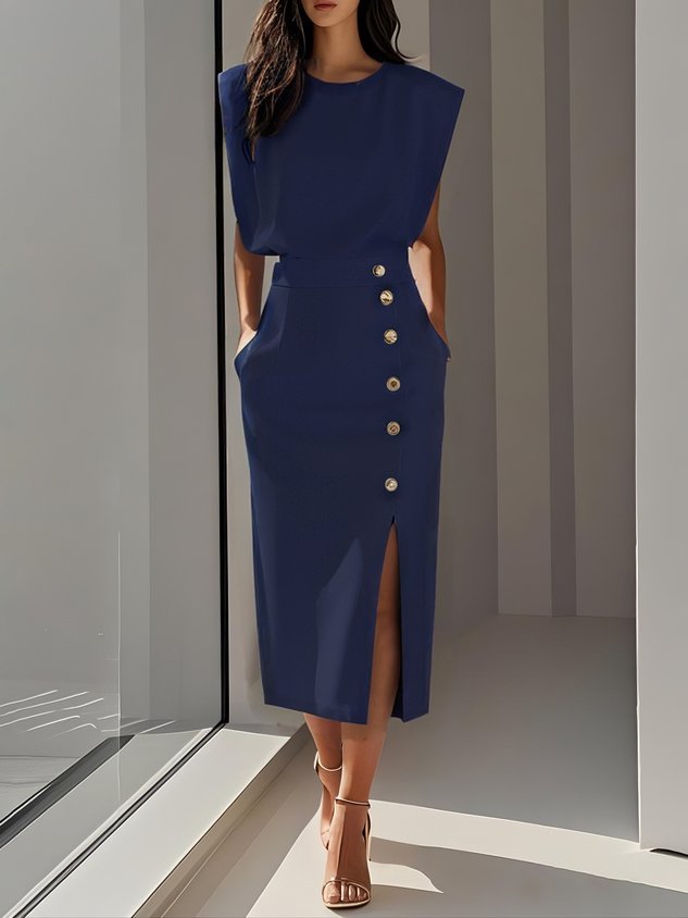 Damen langes Abendkleid für Hochzeiten in Dunkelblau