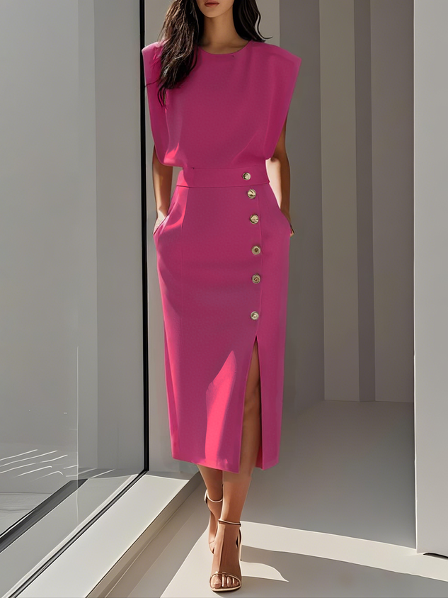 Damen langes Abendkleid für Hochzeiten in Dunkelrosa