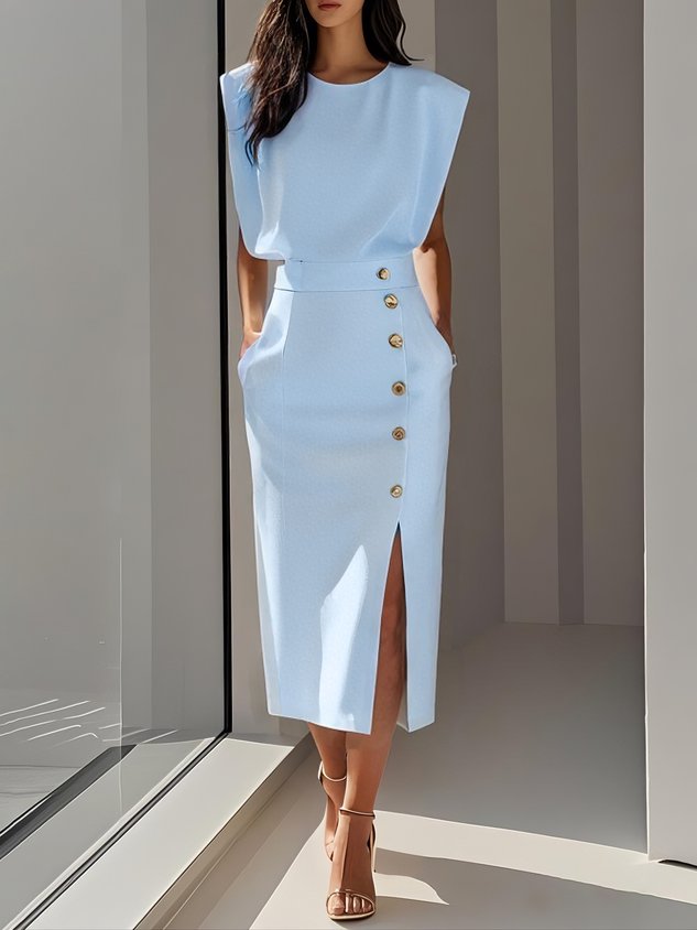 Damen langes Abendkleid für Hochzeiten in Hellblau