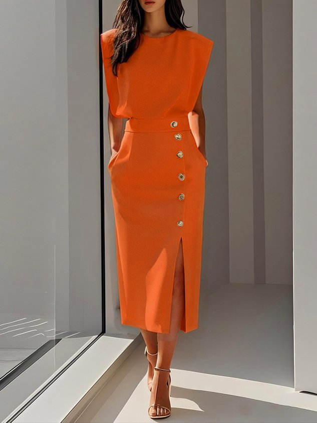 Damen langes Abendkleid für Hochzeiten in Orange