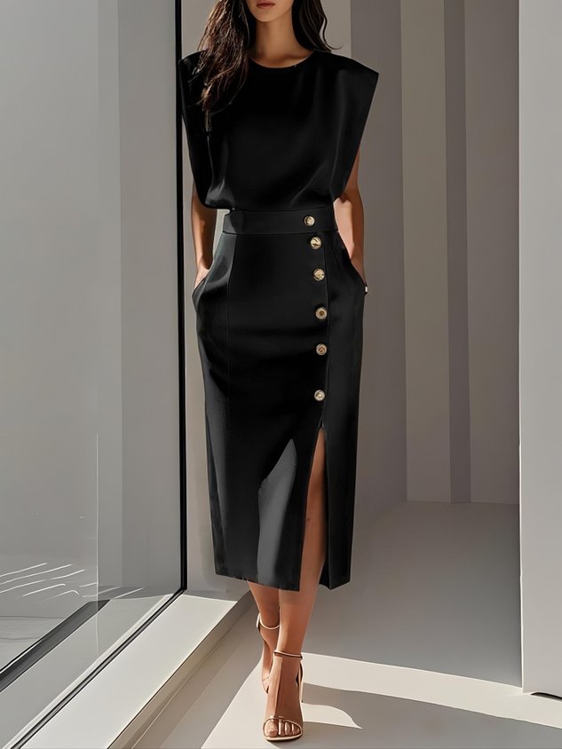 Damen langes Abendkleid für Hochzeiten in Schwarz
