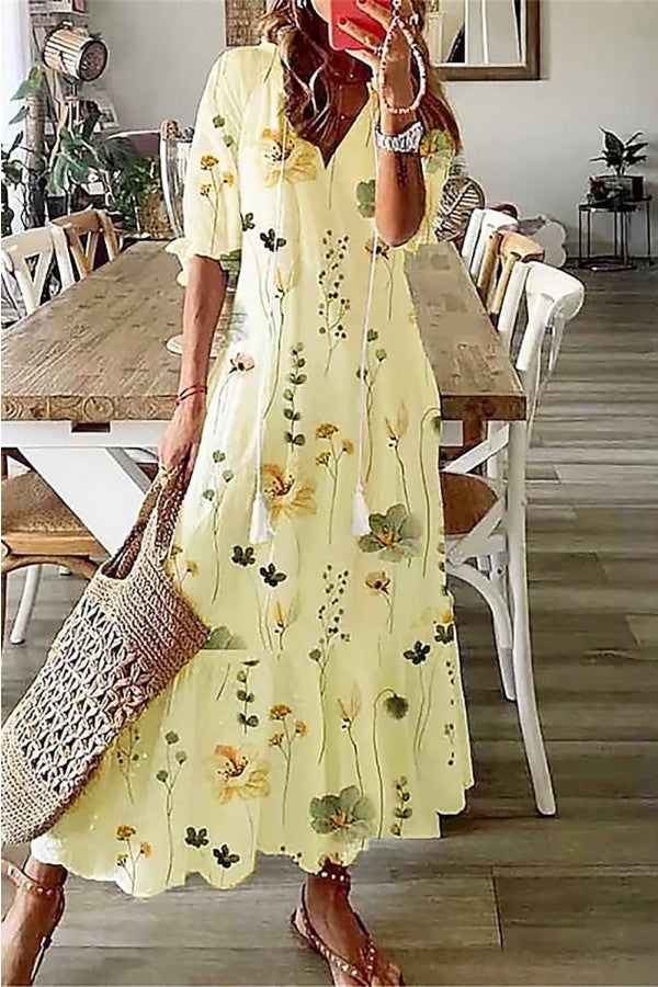 Damen langes Abendkleid im Boho-Stil für Hochzeitsgäste in Gelb