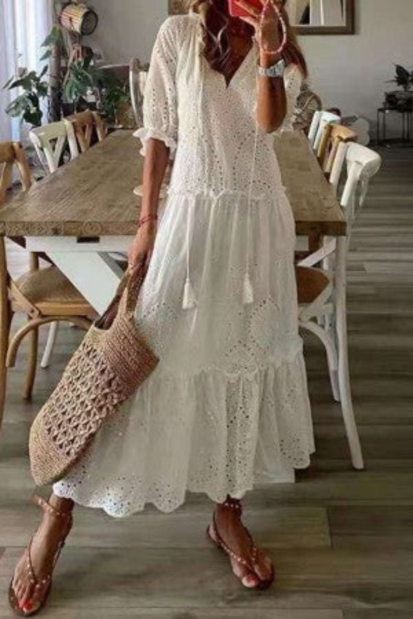 Damen langes Abendkleid im Boho-Stil für Hochzeitsgäste in White 2