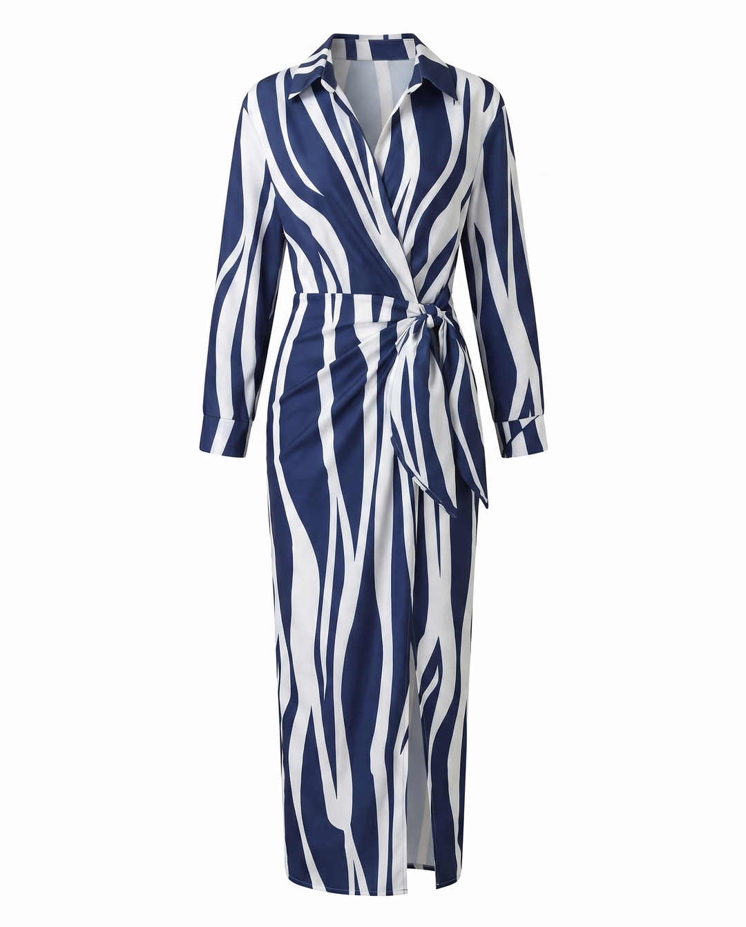 Damen langes Abendkleid im Wickel-Stil mit Blattmuster in Weiß 2