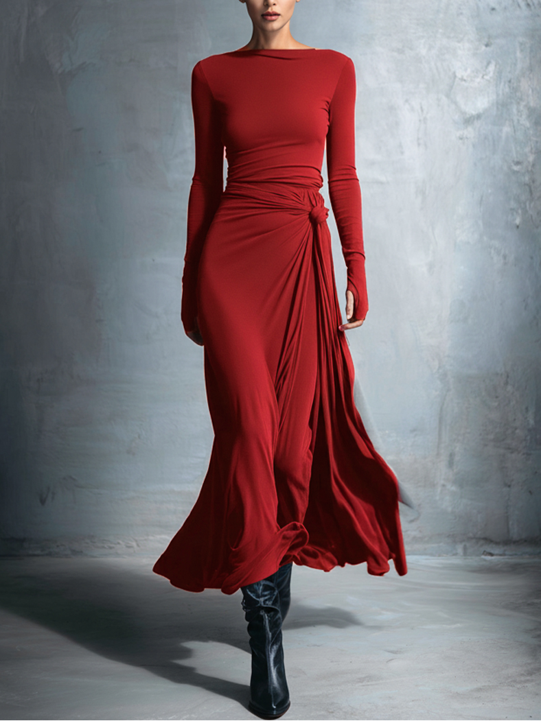 Damen langes Abendkleid im Wickelstil in Burgunder