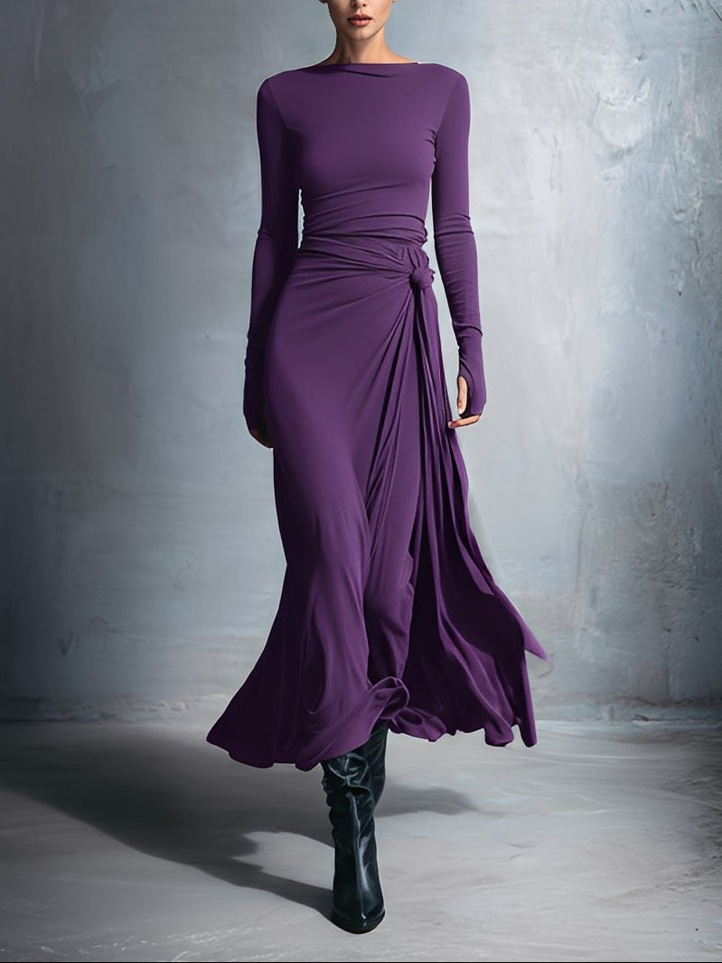 Damen langes Abendkleid im Wickelstil in Lila