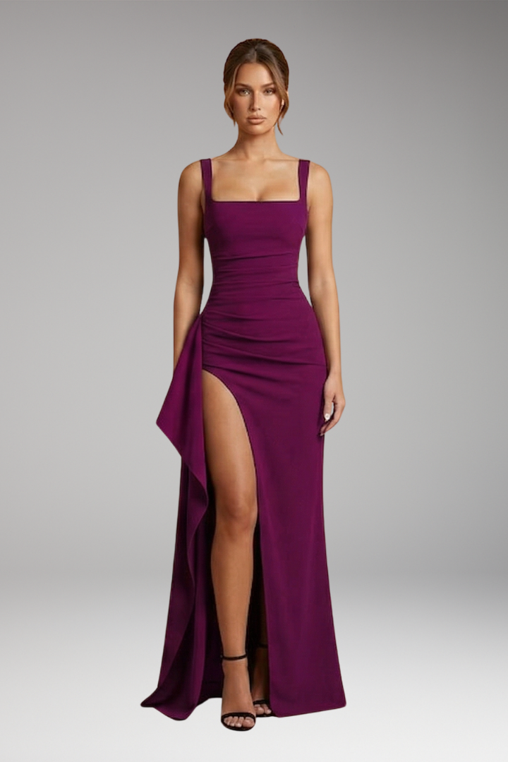 Damen langes Abendkleid mit offenem Rücken in Bordeaux
