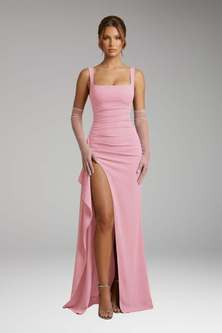 Damen langes Abendkleid mit offenem Rücken in Rosa