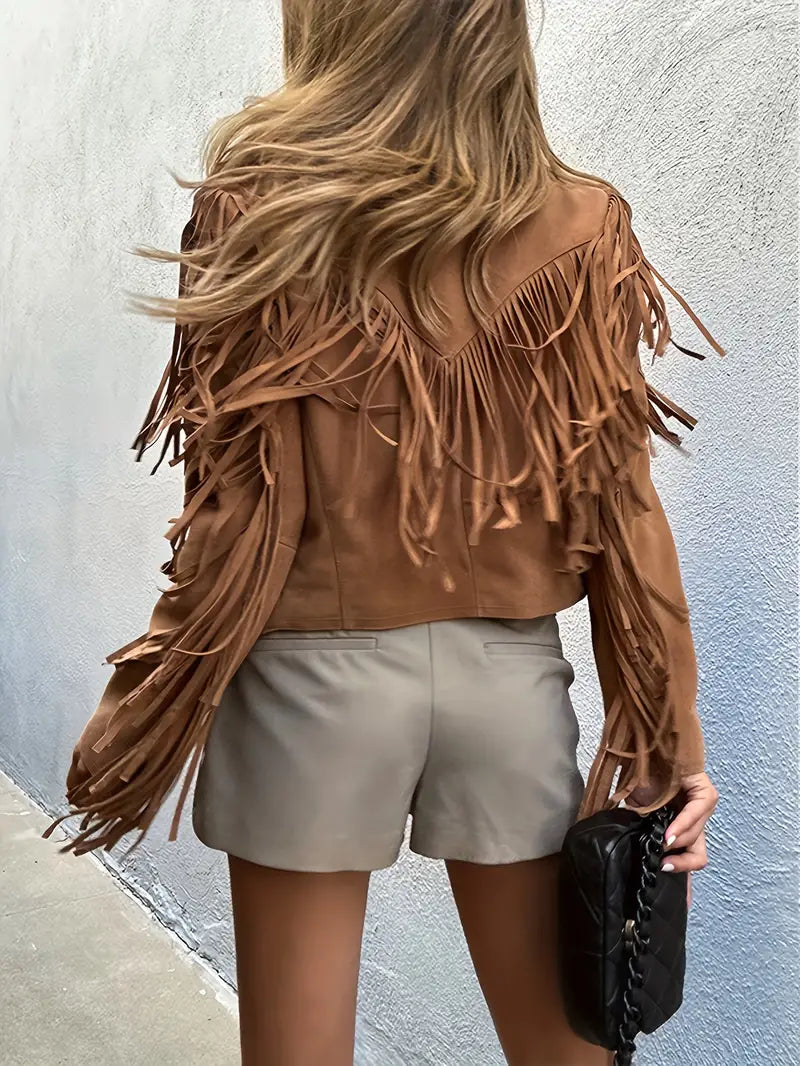 Damen Lässige Wildleder Fransenjacke (2)