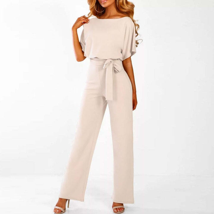 Damen Lässiger Kurzarm-Jumpsuit-Set für den Sommer in Beige