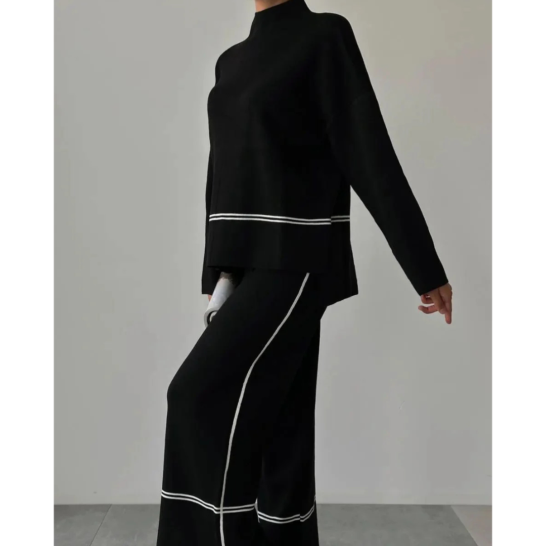 Damen Lässiges Set aus Bluse und Hose in Schwarz