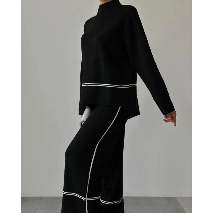 Damen Lässiges Set aus Bluse und Hose in Schwarz