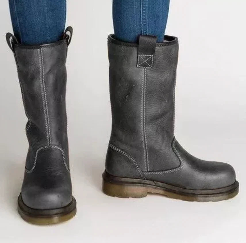 Damen Leder Stiefel für Herbst in Grau