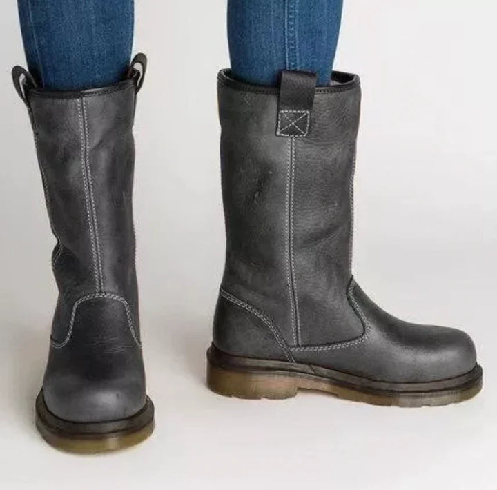Damen Leder Stiefel für Herbst in Grau