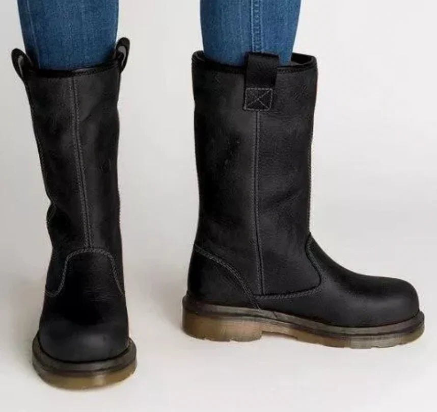 Damen Leder Stiefel für Herbst in Schwarz