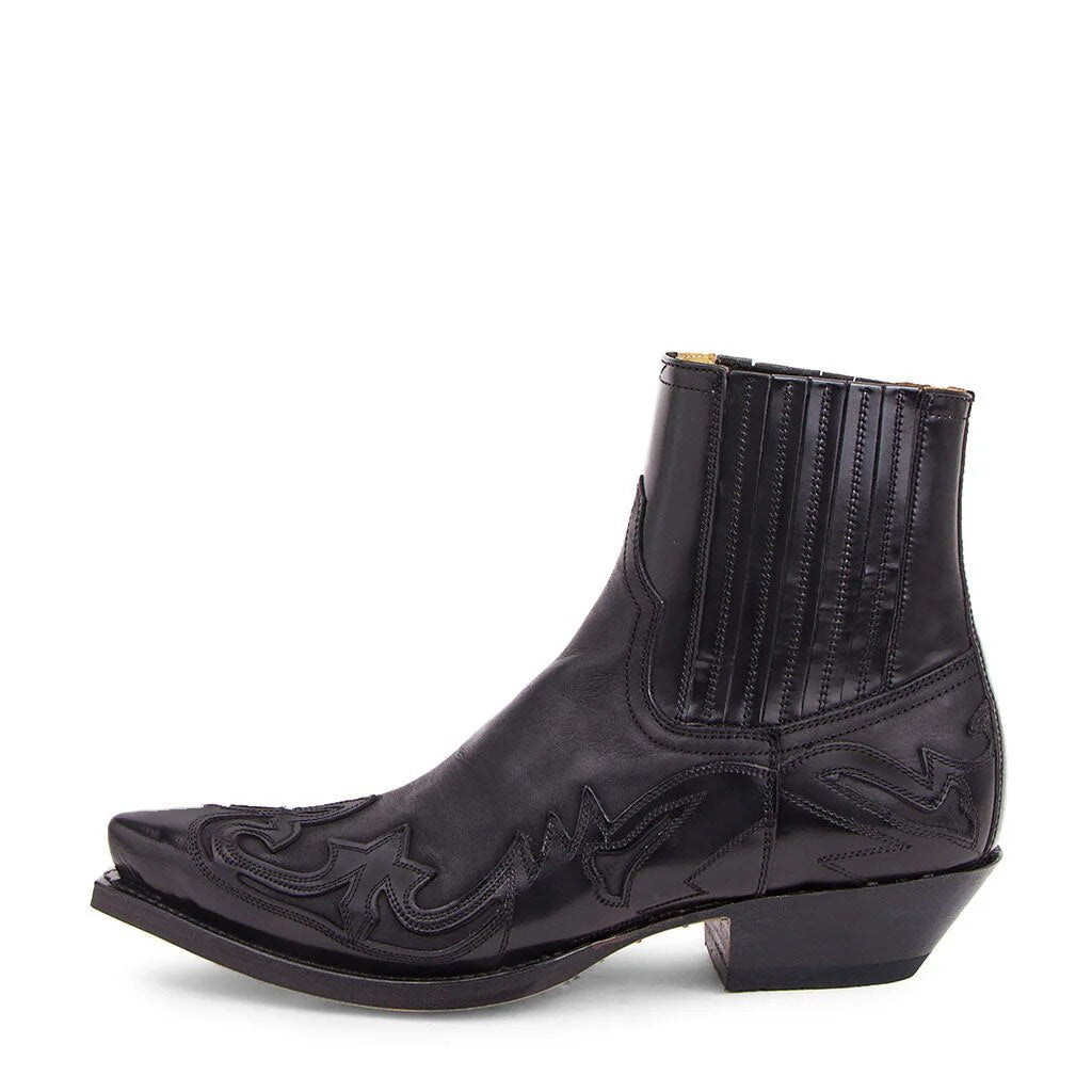 Damen Leder Stiefeletten im Western-Stil in Schwarz
