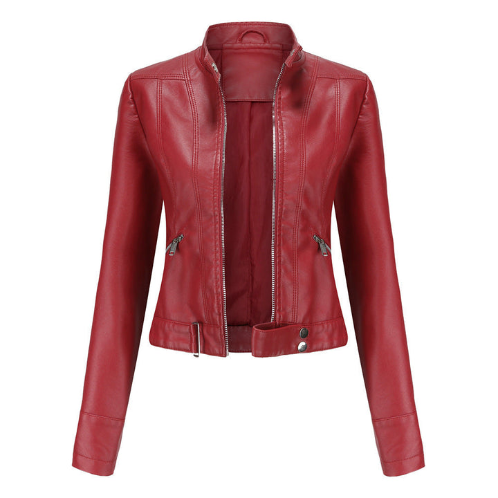 Damen Lederjacke kurz strukturiert in Rot