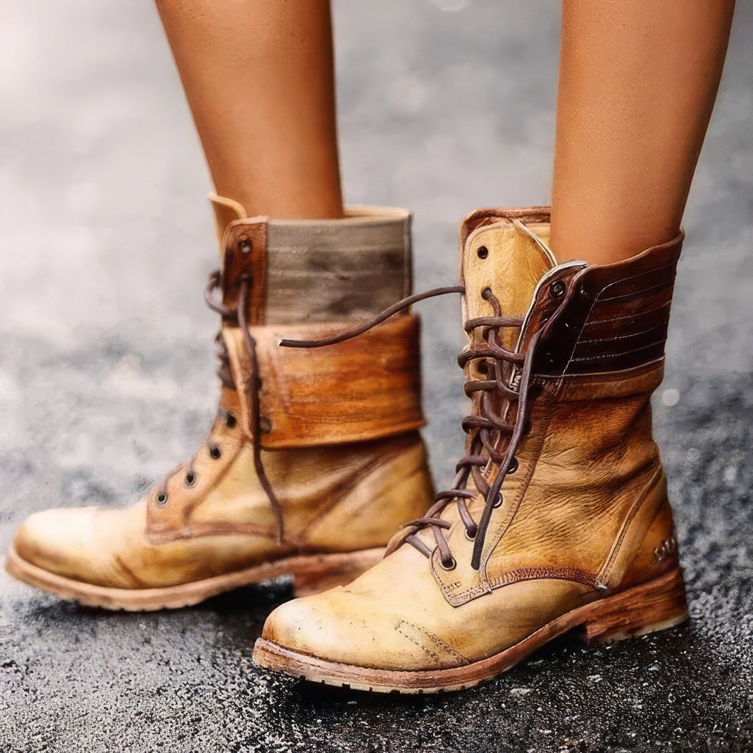 Damen Lederstiefel im klassischen Vintage-Look in Braun