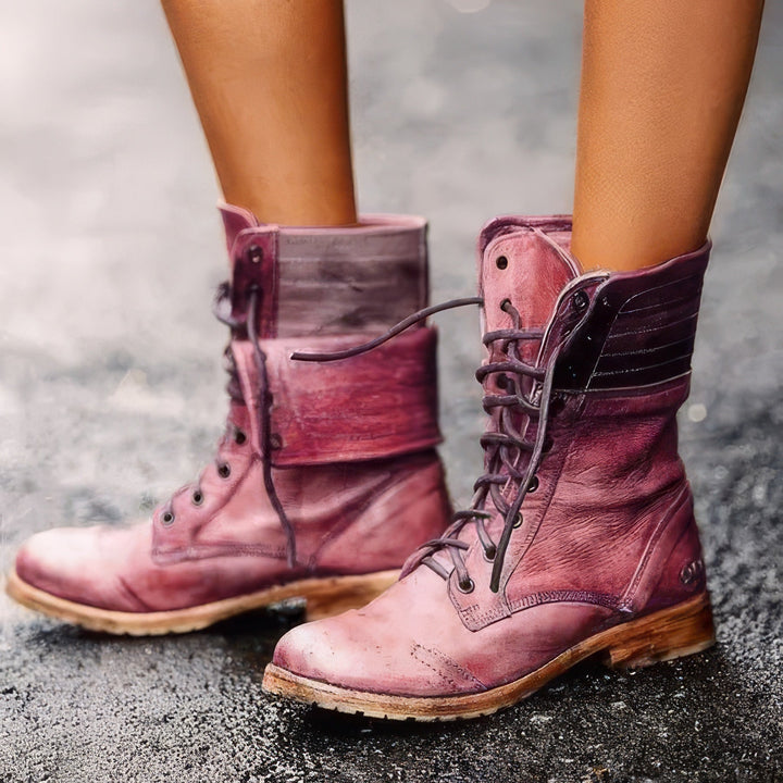 Damen Lederstiefel im klassischen Vintage-Look in Rot