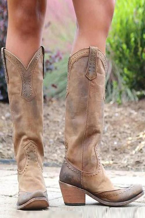 Damen Lederstiefel im Western-Stil in Gelb