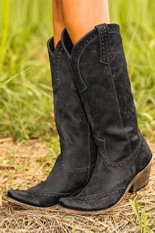 Damen Lederstiefel im Western-Stil in Schwarz
