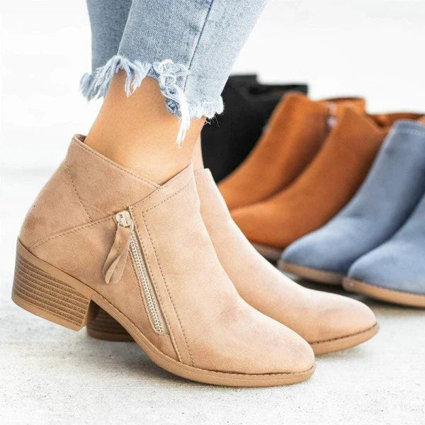 Damen Lederstiefeletten elegant für Herbst in Beige