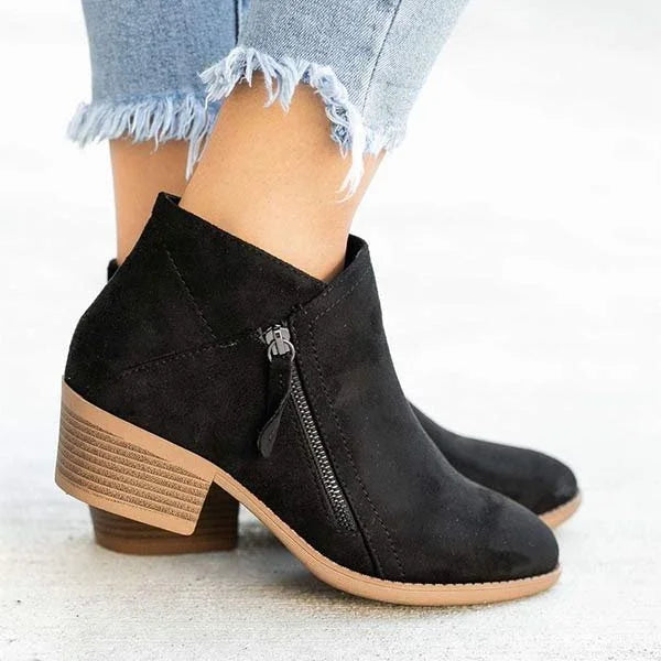 Damen Lederstiefeletten elegant für Herbst in Schwarz