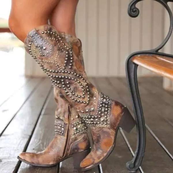 Damen Lederstiefeletten für den Western-Look in Braun