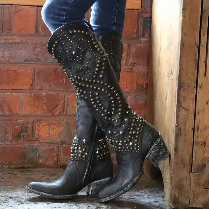 Damen Lederstiefeletten für den Western-Look in Schwarz
