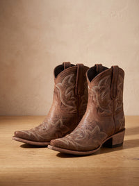 Leni | Damen Lederstiefeletten mit Blockabsatz im Western-Stil