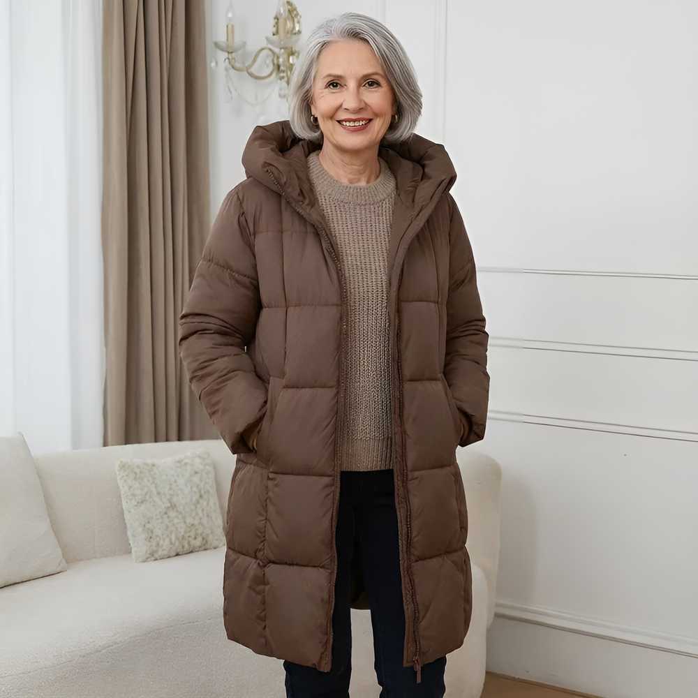 Damen Leichte Elegante Pufferjacke im Herbst in Schokolade