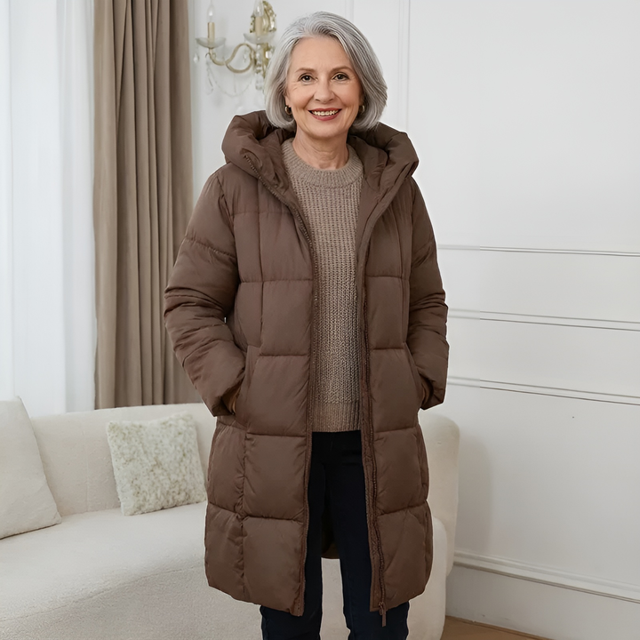 Damen Leichte Elegante Pufferjacke im Herbst in Schokolade