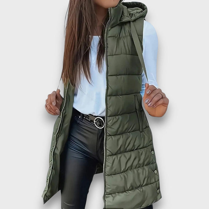 Damen Leichte Gesteppte Jacke mit Kapuze für Herbst in Armeegrün