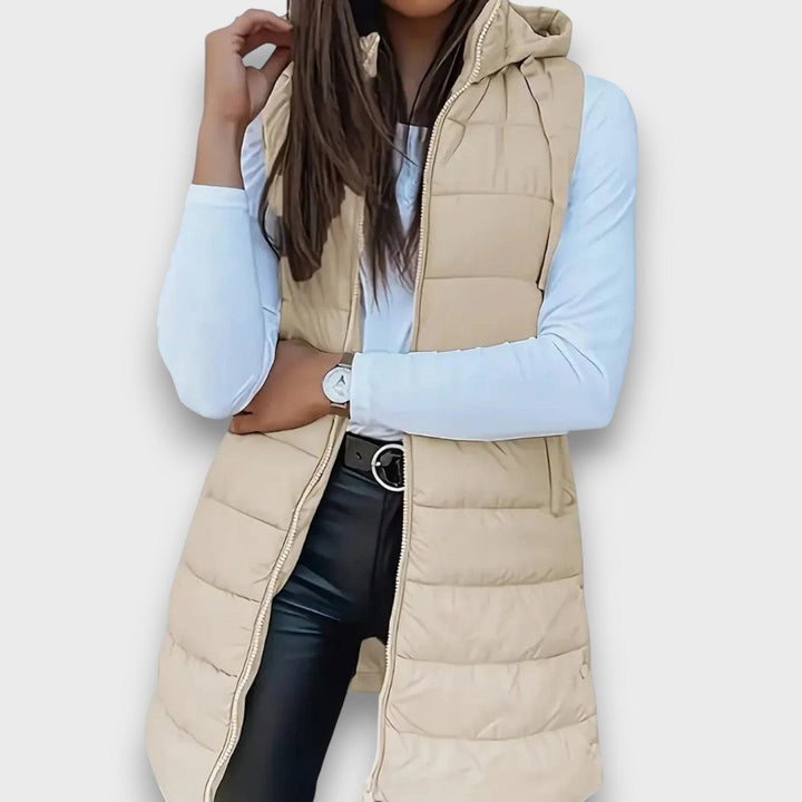 Damen Leichte Gesteppte Jacke mit Kapuze für Herbst in Beige