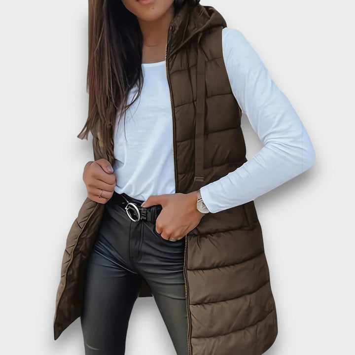 Damen Leichte Gesteppte Jacke mit Kapuze für Herbst in Braun
