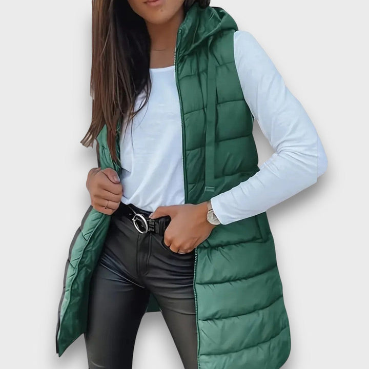 Damen Leichte Gesteppte Jacke mit Kapuze für Herbst in Grün