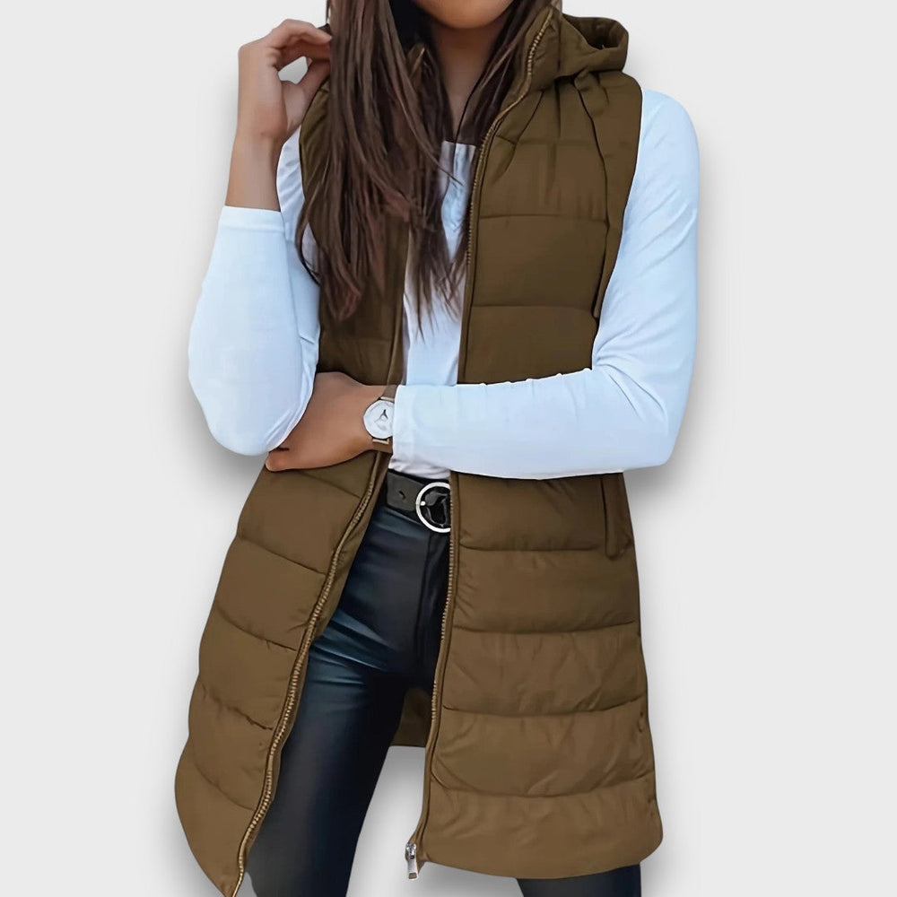 Damen Leichte Gesteppte Jacke mit Kapuze für Herbst in Khaki