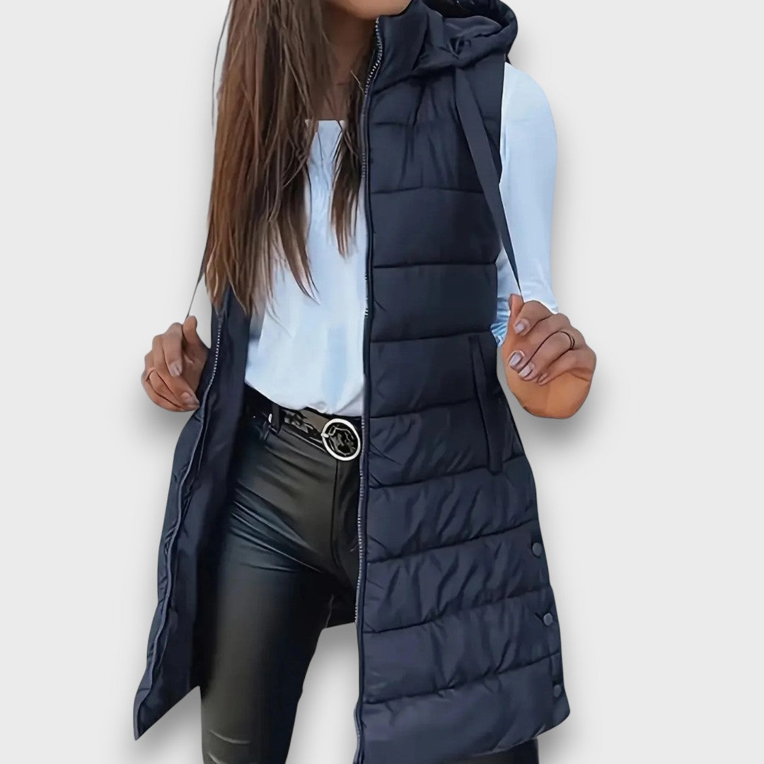 Damen Leichte Gesteppte Jacke mit Kapuze für Herbst in Marineblau