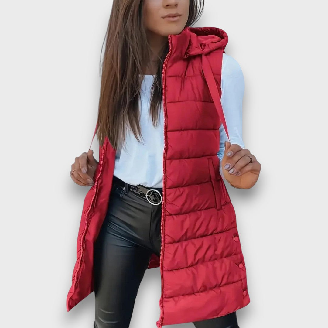 Damen Leichte Gesteppte Jacke mit Kapuze für Herbst in Rot
