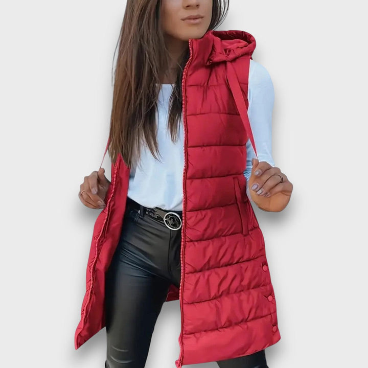 Damen Leichte Gesteppte Jacke mit Kapuze für Herbst in Rot